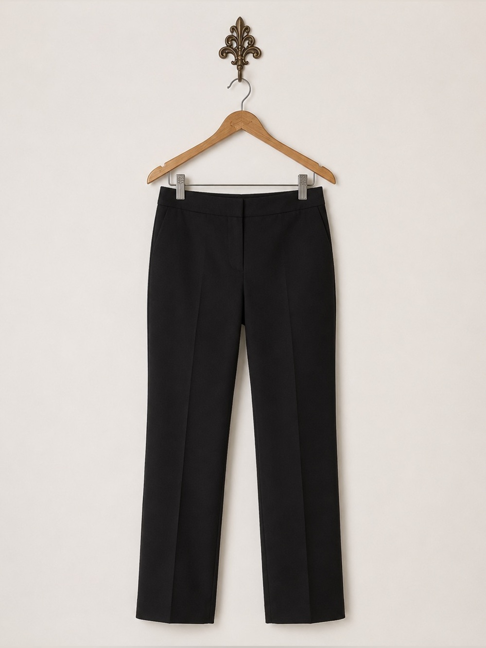 Ecru black stretch straight leg stretch pants slacks 0